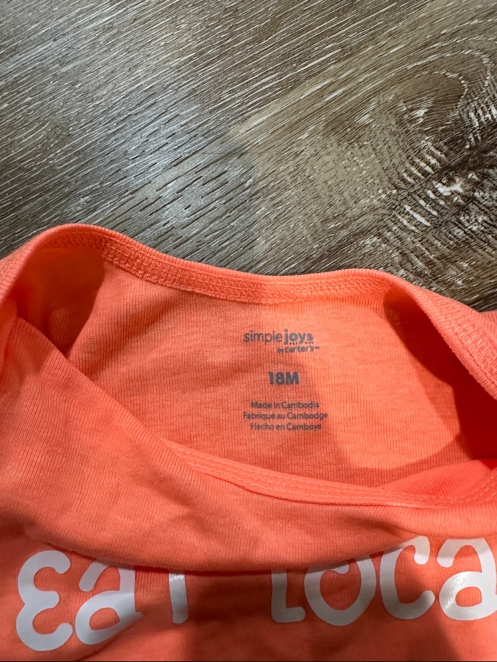 Coral Orange Graphic One-Piece Bodysuit - Eat Local needy af. Bundle of 2 - Picture 2 of 3